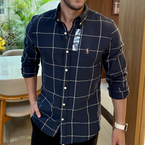 Camisa Social RL Flanelada Xadrez Azul