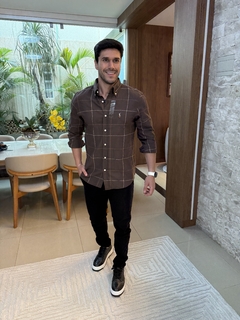 Camisa Social RL Flanelada Xadrez Marrom - comprar online