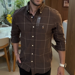 Camisa Social RL Flanelada Xadrez Marrom