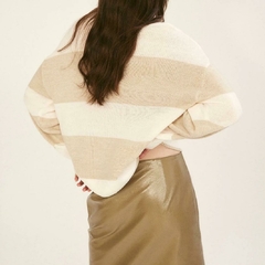 Sweater blanco con rayas beige - tienda online