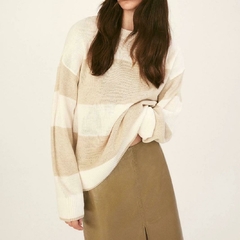 Sweater blanco con rayas beige - CLOSET by las Marías