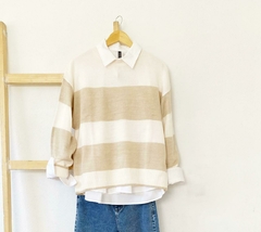 Sweater blanco con rayas beige - comprar online