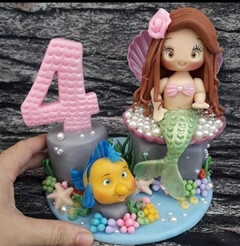 Topo de bolo personalizado em biscuit Sereia Tema Fundo do Mar
