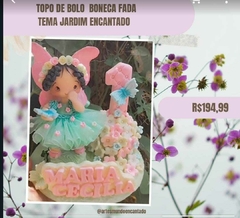 Topo de bolo personalizado em biscuit Tema Jardim Encantado Fadinha