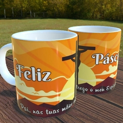 PAS14- Caneca Porcelana Feliz Páscoa / Cristo na Cruz