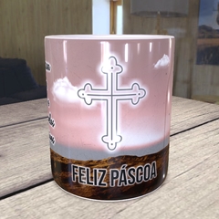 PAS01 - Caneca Porcelana Feliz Páscoa / Jesus / Cruz na internet