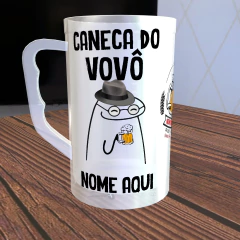 CHP03- Caneca de Chopp Vovô ou Papai de Vidro Fosco Com Seu NOME / Tema Flork / Dia dos Pais / Dia do Papai