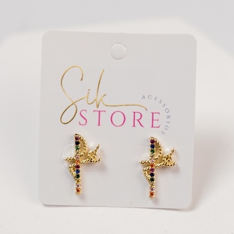 Brinco Fé Cravejado Microzirconias Coloridas - comprar online