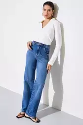 Calça Wide Leg Jeans Alta Thassia