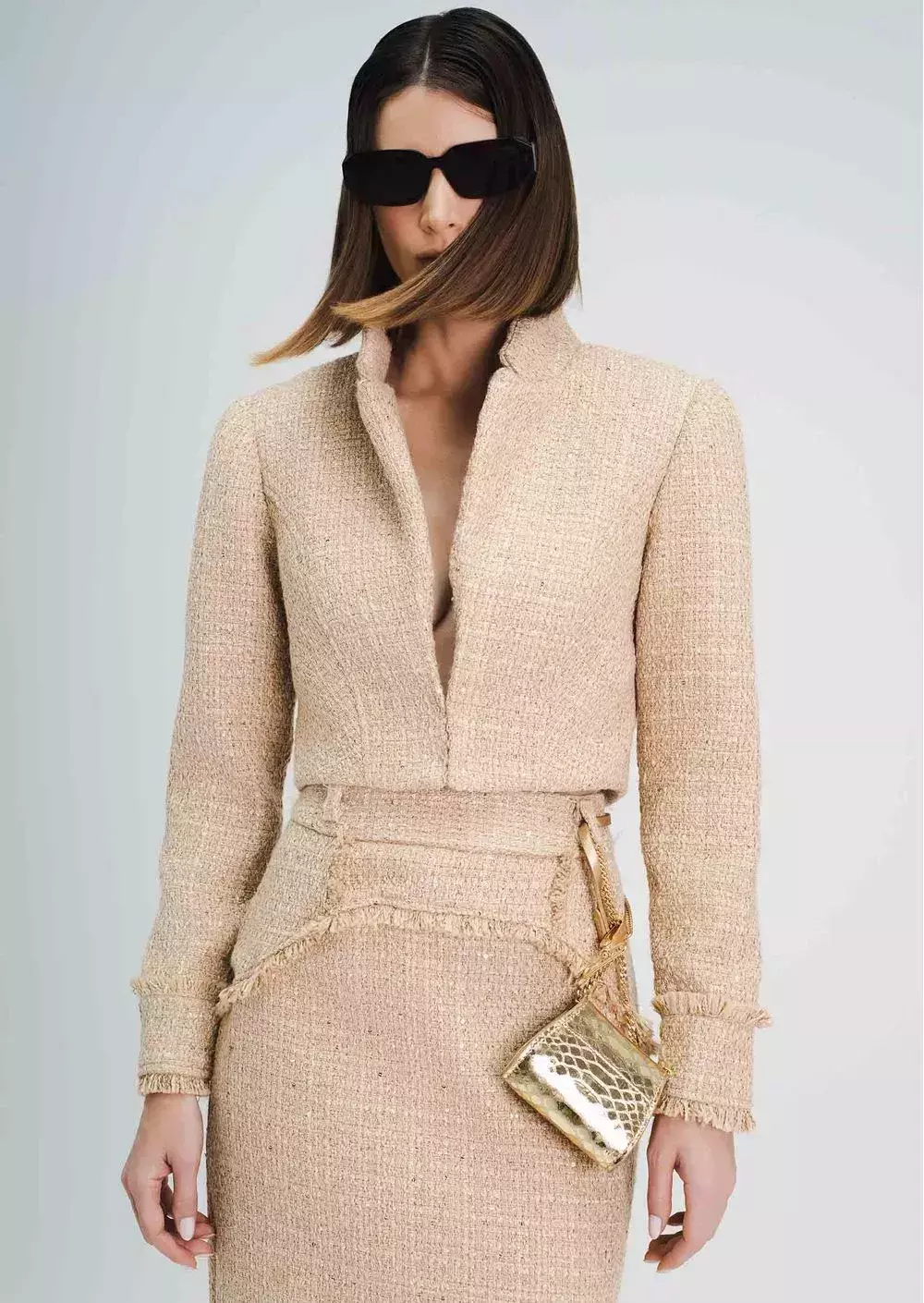 Casaqueto em Tweed com Recortes Frontais