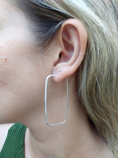 Argola Retangular 5 cm - Fio meia cana - Prata 925