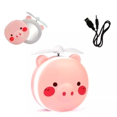 DAFUSHOP Espelho De Maquiagem Led Portátil Porquinho Mini Ventilador Beleza cui