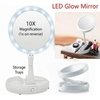 Espelho De Mesa Com Aumento 10x Led Dobrável Para Maquiagem