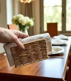 SERVILLETERO RECTANGULAR SIMIL RATAN BEIGE en internet