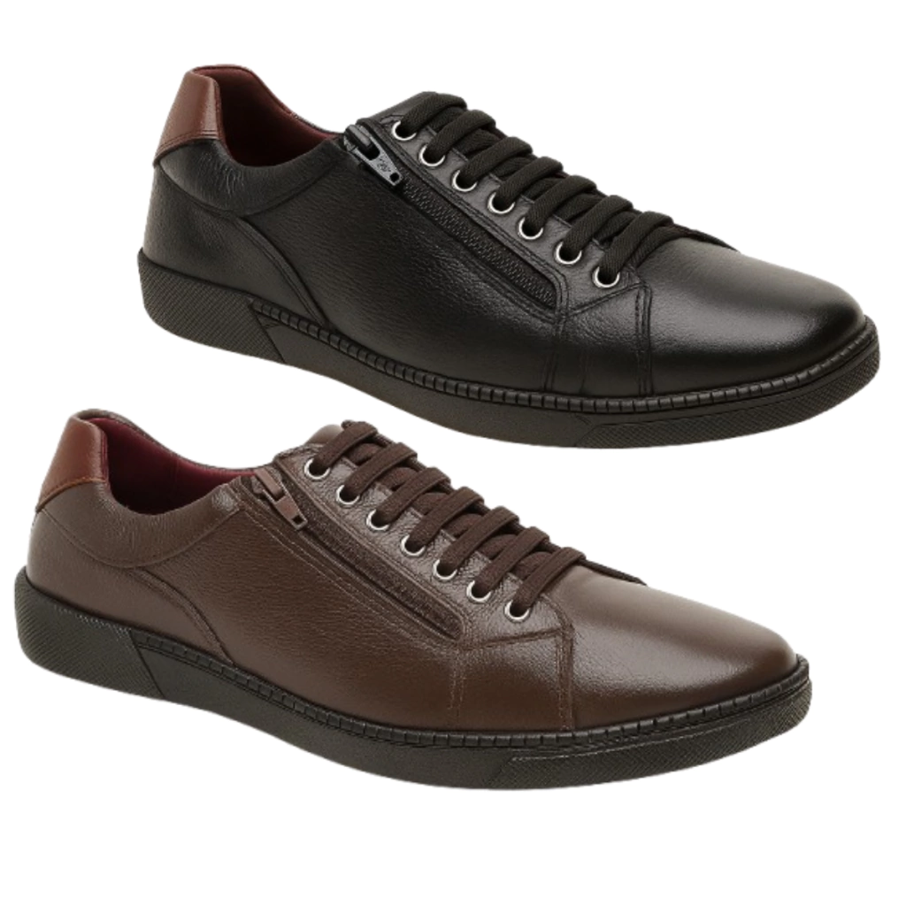 2 Pares Tênis Sapatênis Masculino Casual Em Couro Confortável Zíper 300