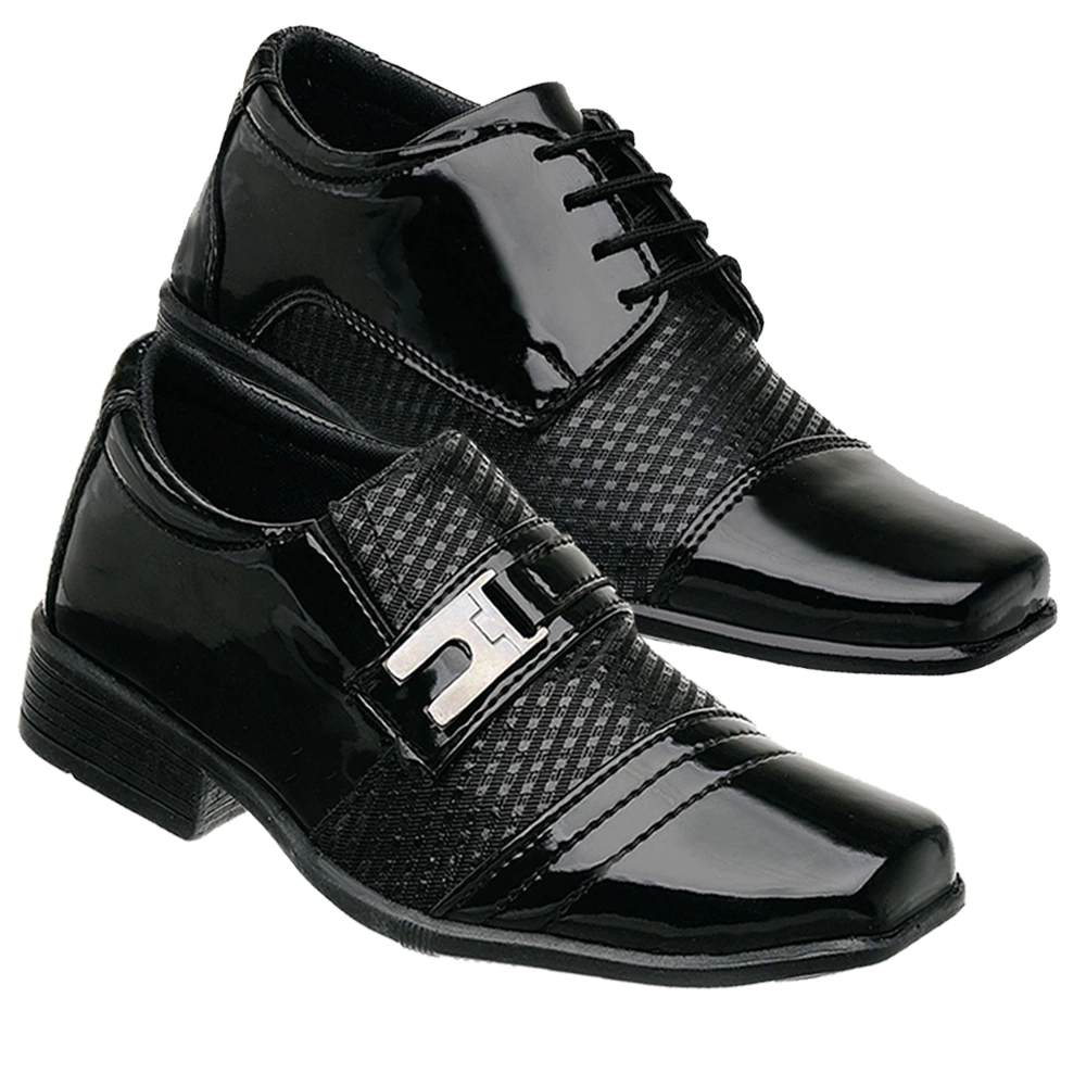 2 Pares Sapato Infantil Preto Social Verniz Brilhoso Criança Pajem Igreja KIT33