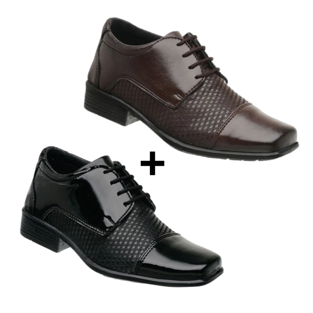 2 Pares Sapato Social Infantil Verniz Brilhante De Amarrar Pajem P/ Eventos Casamento 20001