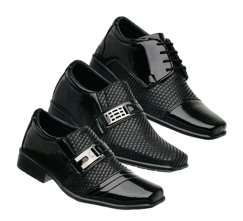 KIT 3 Pares Sapato Social Infantil Preto Verniz Super Macios Linha Premium KIT29