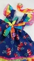 Vestido de Festa Junina Maria Flor - Azul Marinho e Detalhes Xadrez Neon na internet