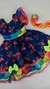 Vestido de Festa Junina Maria Flor - Azul Marinho e Detalhes Xadrez Neon - comprar online