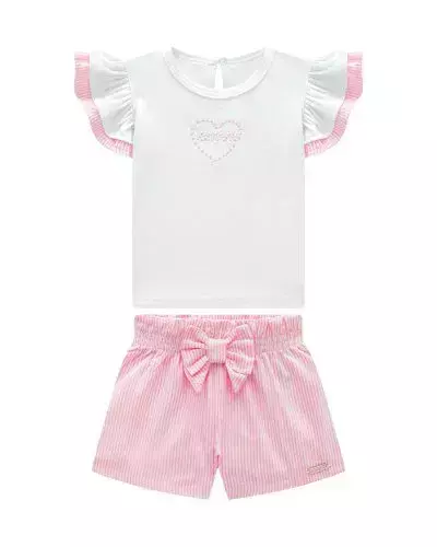 Conjunto Blusa e Short Clochard Anarruga Listrado Menina Somnii