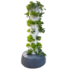KIT Completo PRO - Torre hidropónica 28 Plantas | Verde Magenta - Blanco con Base Gris Claro - Verde Magenta