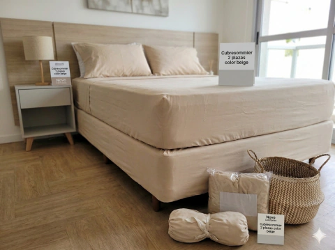 Cubre sommier 2 plazas color beige