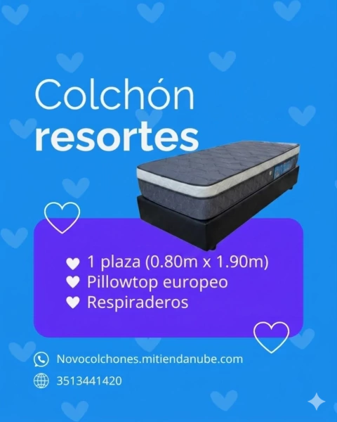 Conjunto Sommier 1 plaza resortes con pillow - comprar online