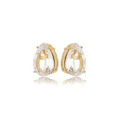 Brinco Elegânce Gota Cristal Branco Banho Ouro 18k