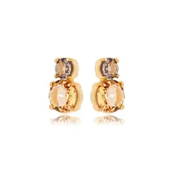 Brinco Elegânce Fume Topazio Imperial Banho Ouro 18k