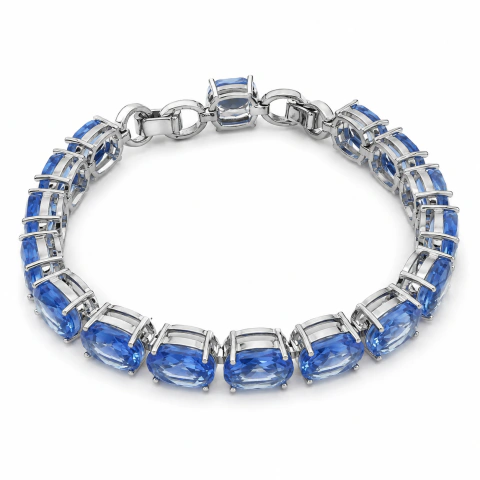 Pulseira Riviera Cristal Água Marinha Banho Ródio Branco