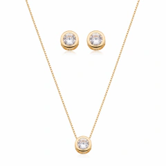 Conjunto Elegânce Ponto de Luz Zircônia (M) Banho Ouro 18k