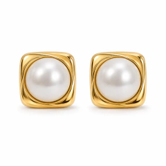 Brinco Elegamce Pérola Quadrado Ouro 18K