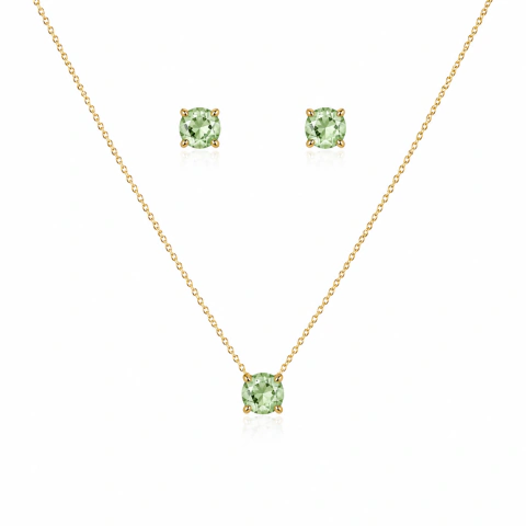 Conjunto Elegance Ponto de Luz Berilo (P) Banho Ouro 18K