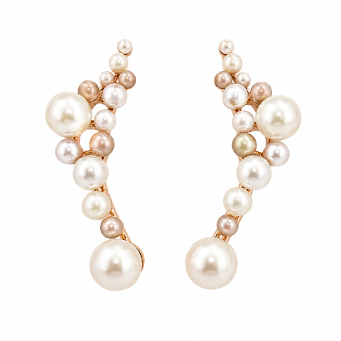 Brinco Ear Cuff Pérolas de Água Doce Banho em Ouro18k