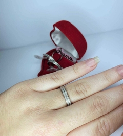 PAR DE ALIANÇA PRATA DIAMANTADA FINA 3MM - comprar online