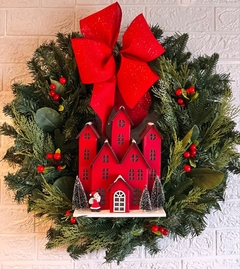 Guirlanda de Natal Casa Vermelha Amoreira Decor 60 cm