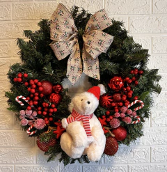 Guirlanda de Natal Amoreira Decor Urso Vermelho 60 cm