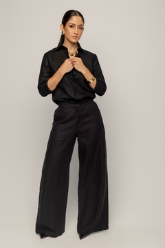 Calça Pantalona 100% Linho Preto - comprar online