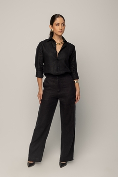 Calça Reta 100% Linho (Sintra) Preto - comprar online