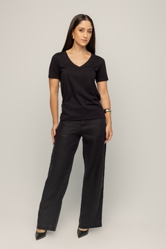 Calça Reta 100% Linho (Sintra) Preto - Cambucá