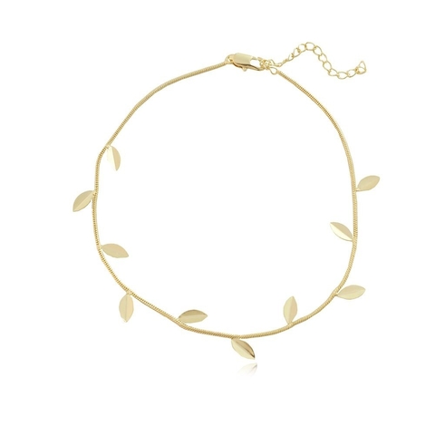 TORNOZELEIRA FOLHAS BANHO OURO 18K