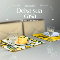6 Jogos de Suplat Retangular + Guardanapo - Dupla face Premium - Limão Siciliano Fundo Branco - loja online