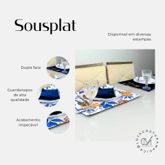 6 Jogos de Suplat Retangular + Guardanapo - Dupla face Premium - Limão Siciliano Fundo Azul - loja online