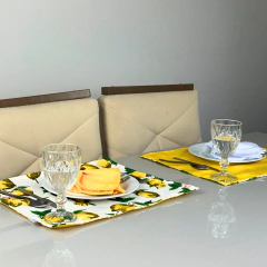 6 Jogos de Suplat Retangular + Guardanapo - Dupla face Premium - Limão Siciliano Fundo Branco