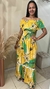 Vestido Amarelo Com Estampa Folhagens Verde
