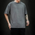 Imagem do Camiseta casual de algodão de manga curta masculina, blusa solta de streetwear,