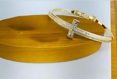 Bracelete Inspired T Cravejado Ouro18k ou Ródio Branco