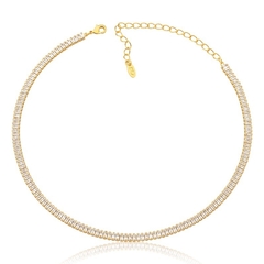 Choker Riviera Mini Baguete Banho Ouro 18k ou Ródio Branco