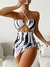 Maiô estampado de halter feminino com saia de natação, moda praia feminina. - Boss house AD.